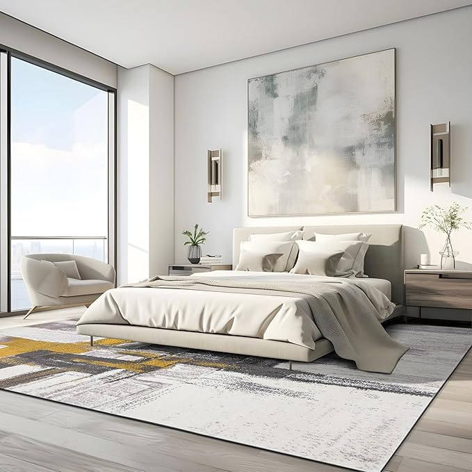 Rugshop Gold Modern Abstract Oversized Area Rug — Non-Shedding for Living Room, Dining Room and Office 10' x 14'