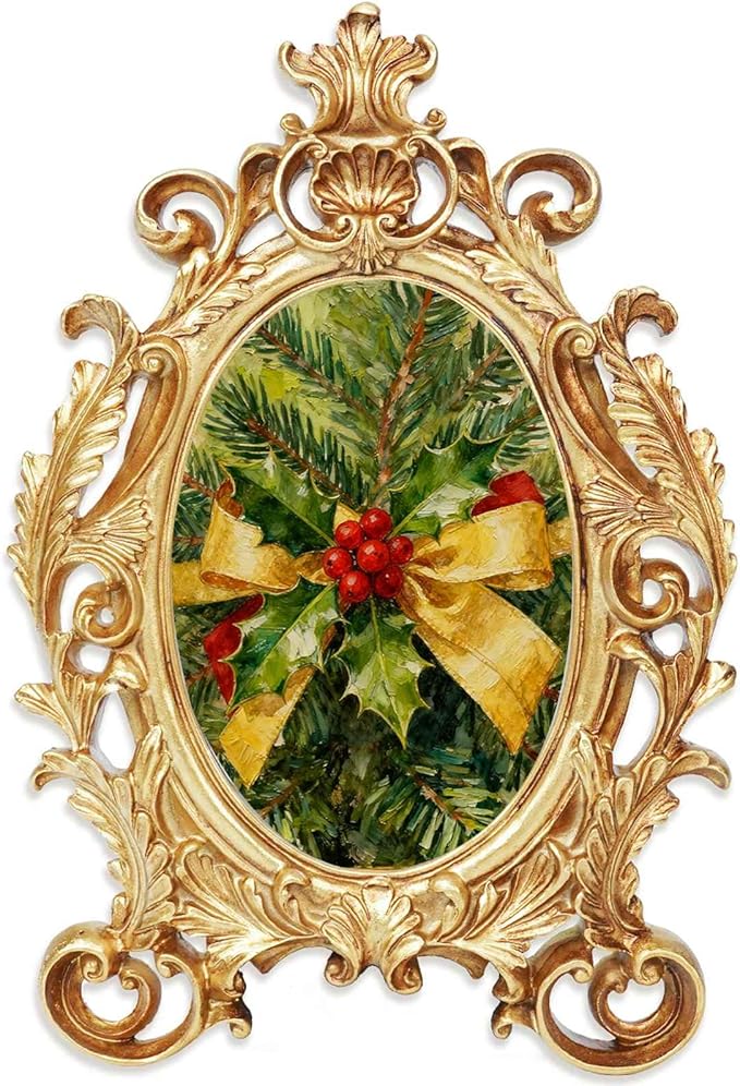 Gold Picture Frames, 5x7 Oval Vintage Photo Frame, Classic Carved Resin Picture Frame with Glass Front, Ornate Hand-Crafted Photo Frames for Tabletop or Wall Hanging, Photos Display Frame