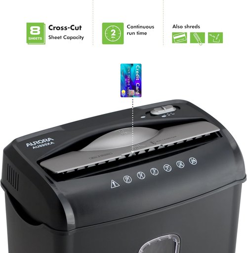 Aurora AU895XA 8-Sheet Cross-Cut Shredder - Professional Paper & Credit Card Security