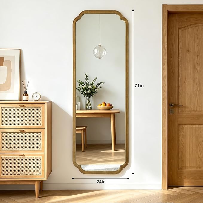 WallBeyond Full Length Mirror Wall Mounted 71"x24", Rustic Wooden Frame Floor Mirror, Large Full Body Mirror for Bedroom, Leaning or Hanging Against Wall (Natural Solid Wood)