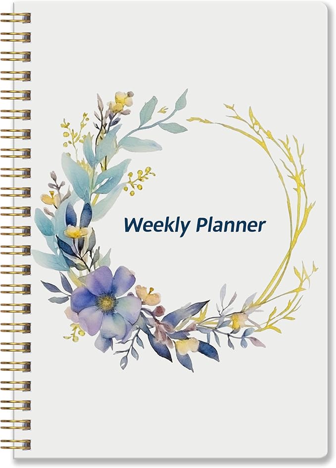 Undated Weekly Planner- Weekly Goals Notebook, A5 To Do List Planner, Habit Tracker Journal with Spiral Binding（Flower-2）
