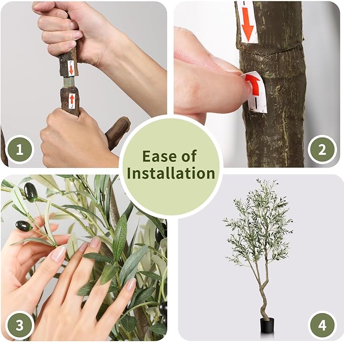 6.1ft Artificial Olive Tree, Faux Olive Tree with Lifelike Fruits, 72 in Fake Olive Tree with Sturdy Plastic Nursery Pot, Artificial Plants for Office Home Living Room Indoor Outdoor Decor