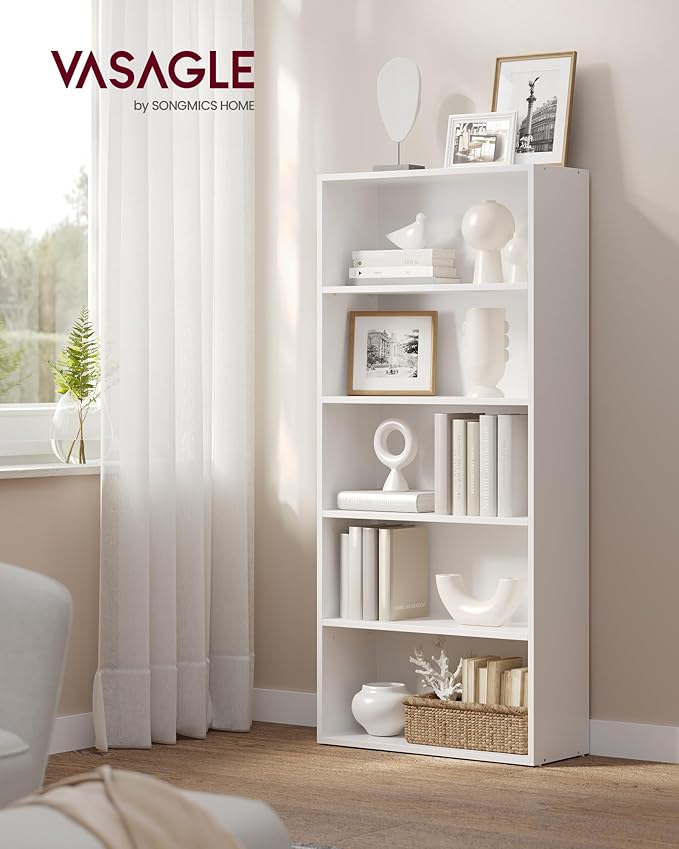 VASAGLE Set of 2 Bookshelves, 23.6 Inches Wide, 5-Tier Open Bookcases with Adjustable Storage Shelves, Floor Standing Units, Cloud White ULBC165T14-2