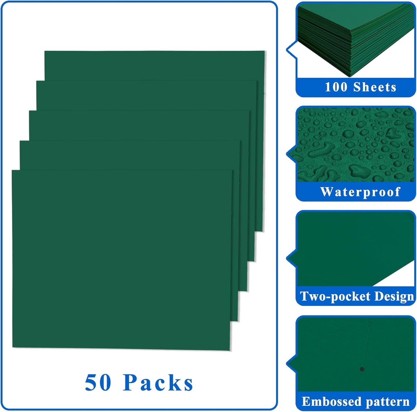 Zzrywuty File Folders - Green Document Organizers with Pockets | 50 Pack, Letter Size for School & Office