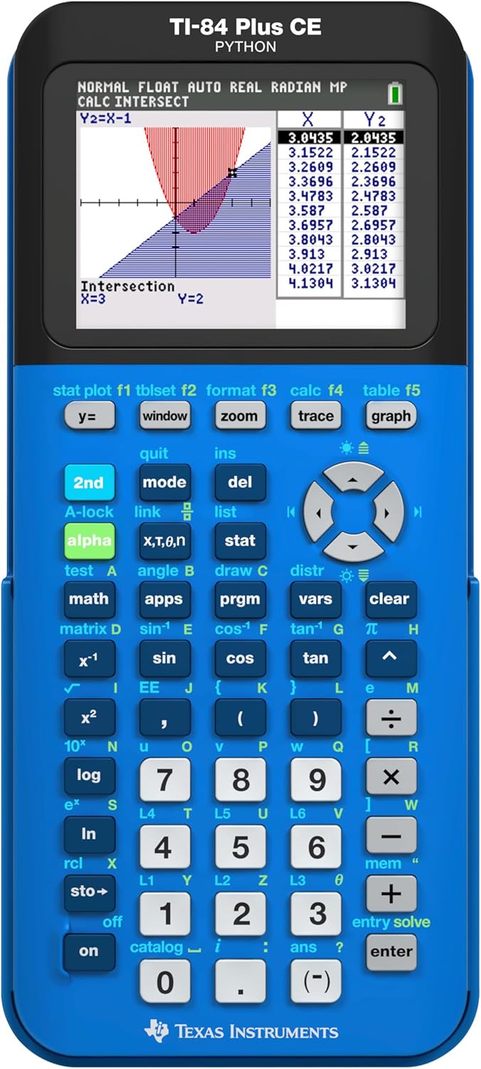 Texas Instruments TI-84 Plus CE Color Graphing Calculator - Bionic Blue, Compact & Powerful