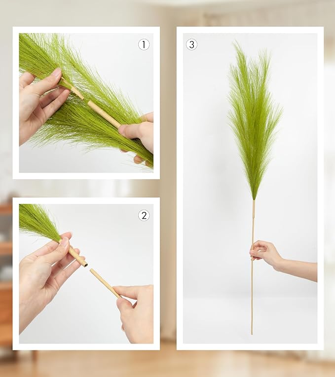 9 Pcs 45" Tall Pampas Grass Green Decor, Long Stem Artificial Flower Floor Vase Large Faux Floral Pompas Fake Plants Dried Bouquet Arrangement Vase Filler for Boho Home Wedding Decoration