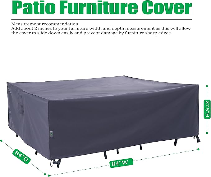 F&J Outdoors Patio Furniture Covers Waterproof UV Resistant Rip-stop Fabric Outdoor Furniture Cover, Grey, 84"Wx84"Dx27.5"H