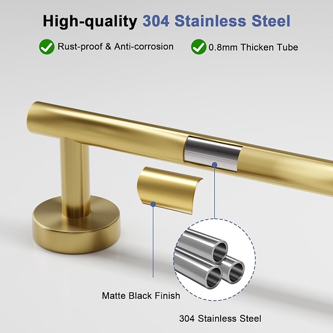 Brushed Gold Towel Bar, 30 Inch Towel Racks for Bathroom Wall Mounted, SUS304 Stainless Steel Bathroom Towel Holder, Total Length 32.4 Inch Towel Bars