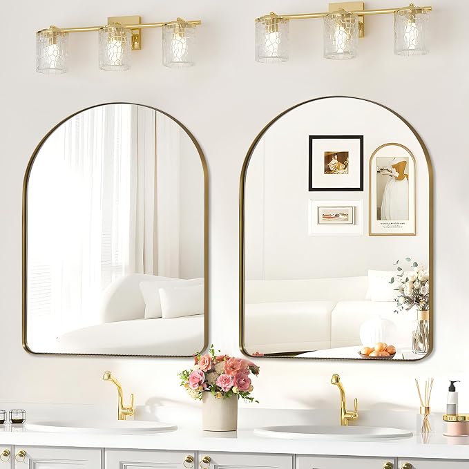 ANDY STAR Arched Mirror, 30 x 36 Inch Gold Wall Mirror in Stainless Steel Metal Frame, Arch Top Rounded Corner 1 Inch Deep Set Design Wall Mount Hangs Vertical