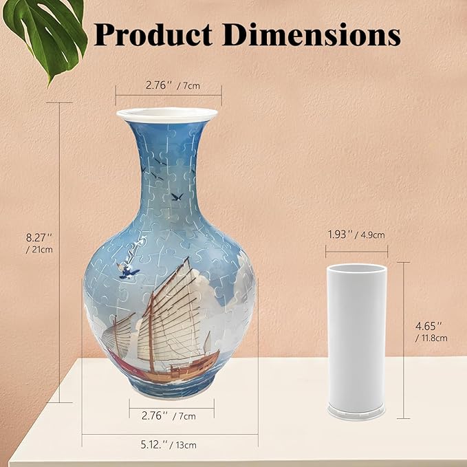 3D Puzzle Vase, 160 Curved Pieces DIY Flower Vase Craft Kit & 3D Puzzles for Adults, Creative Jigsaw Art Project Home Décor Centerpiece, (B-Ocean Sailboat)