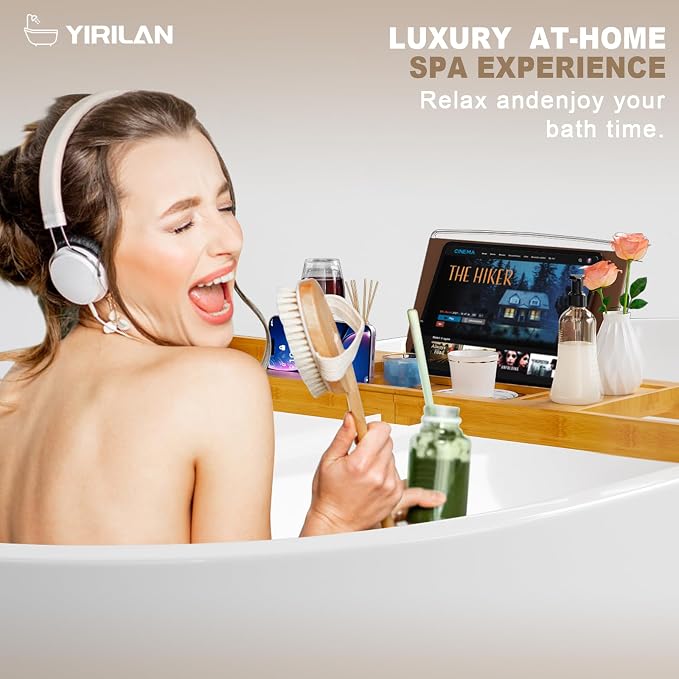 Premium Bathtub Tray Caddy, Expandable Bath Tray, Unique House Warming Gifts,Bamboo-New