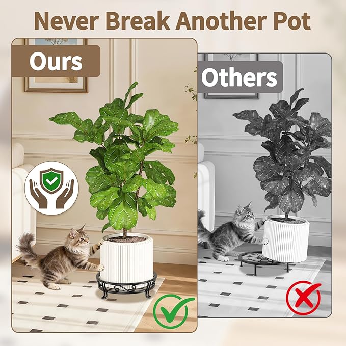 LASZOLA Black Plant Stand for Single Large Outdoor Indoor Pot, Heavy Duty Metal Floor Fern Base for 11 Inches Planter, Elevated Big Wrought Iron Flower Holder for Patio Porch, Rust Proof, 2 Pack