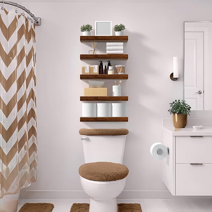 Sorbus Floating Shelves for Wall – 16 Inch Floating Shelf for Kitchen, Bedroom, Living Room, Bathroom, Home & Wall Decor - Mounted Bathroom Shelves with Invisible Brackets (Walnut, 3 Pack)