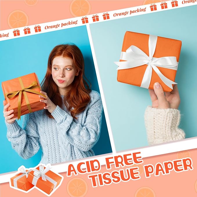 Qilery 500 Sheets Orange Tissue Paper Bulk for Gift Bags 15 x 20 Inch Acid Free Packaging Wrapping Decoupage Paper Sheets for Christmas Party Decoration DIY Craft, Bouquet, Wedding