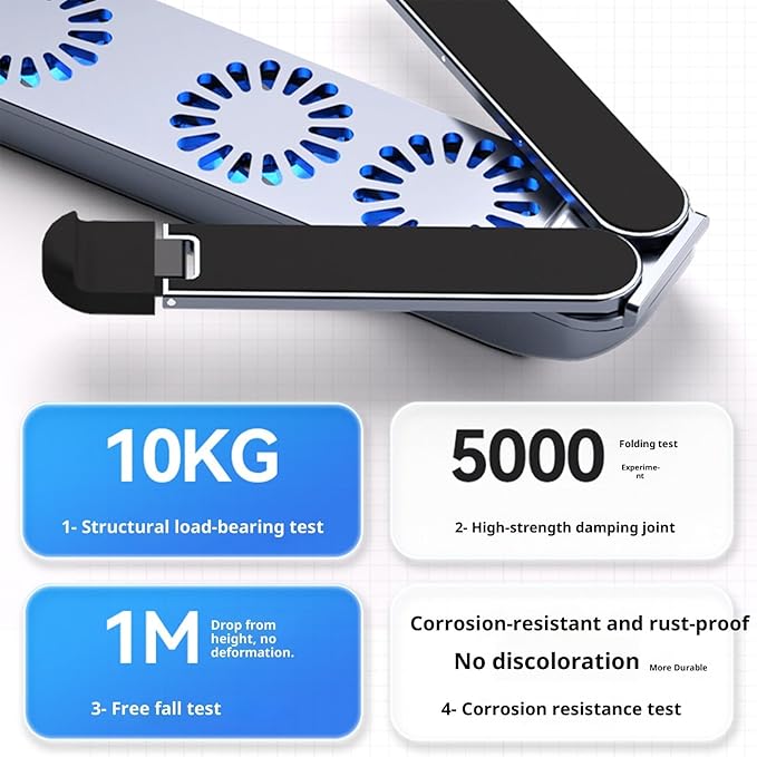 Adjustable Laptop Cooling Fan Stand Foldable Aluminum Alloy Construction Quiet Operations 10-17inch Compatibility Foldable Tablets Stand with Fan