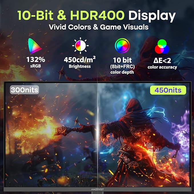Amzfast 27 Inch Gaming Monitor 200Hz WQHD 2k 2560 x 1440p Monitor, Built-in Speakers, 1ms G-SYNC Compatible, HDR400,132% sRGB, VESA 100x100 Fast IPS Monitor with HDMI 2.0 x 2 & DP 1.4 x 2, AMZG27F5Q