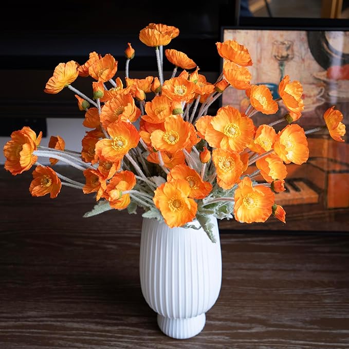 Artificial Flowers 6 Stems Poppy Silk Bouquet,for Wedding, Home, Party Decoration,Table Centerpiece Arrangement(Orange)