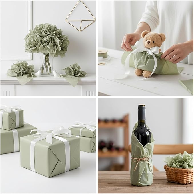 Qilery 500 Sheets Sage Green Tissue Paper Bulk 15 x 20 Inch Acid Free Christmas Wedding Flower Wrapping Packing Paper Sheets for Crafts, Gift, Arts Flower, Baby Shower Birthday Party Favor Decoration