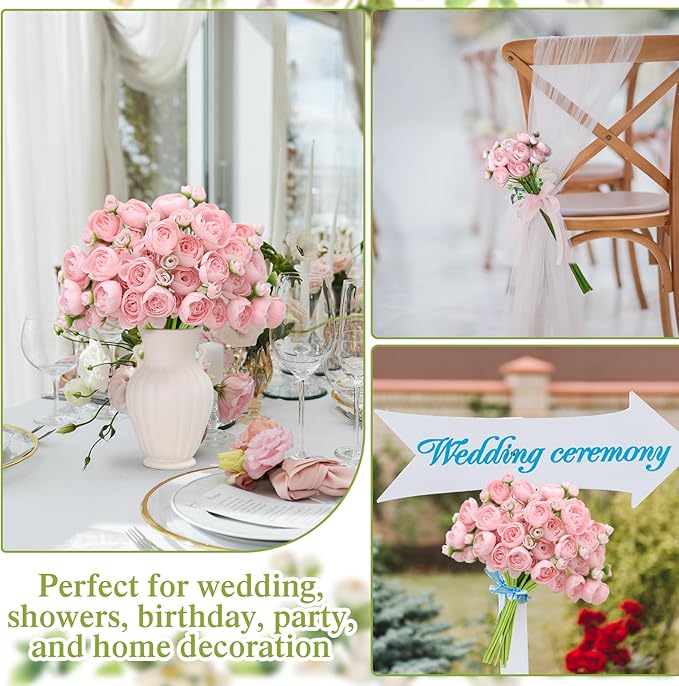 Ranunculus Artificial Flower,18 Pcs Pink Faux Silk Mini Peony Flowers Fake Peonies Wedding Flowers DIY Bouquet for Centerpieces Arrangements Bridal Shower Decorations (Pink)