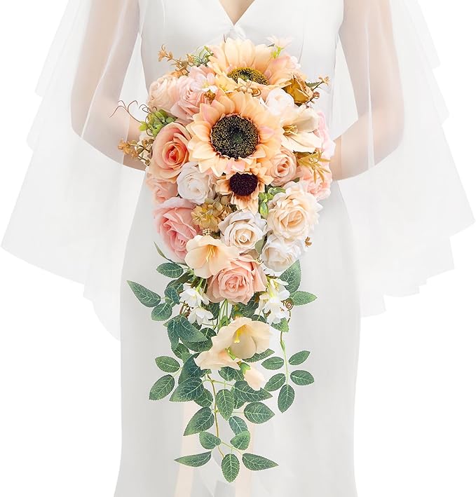 Serwalin 11 Inch Wedding Bouquets for Bride Bridesmaid, Champagne Bridal Bouquets for Bride, Wedding Flowers Bouquet Tossing Bouquet, Wedding Ceremony and Anniversary Day Decor