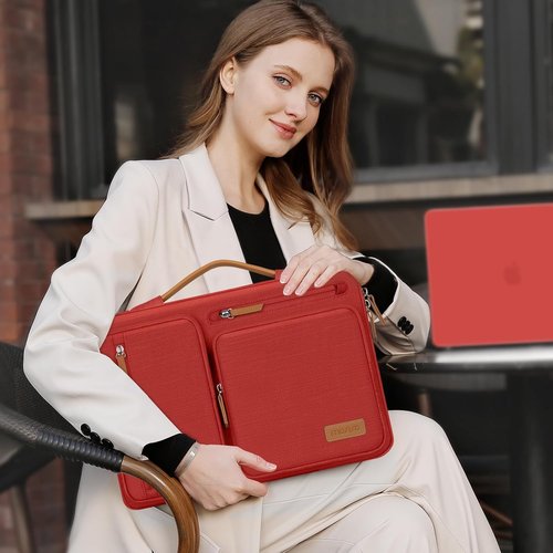 MOSISO 360 Protective Laptop Sleeve - Fits 13-13.3 Inch MacBook Air/Pro & More | Red with 4 Zipper Pockets