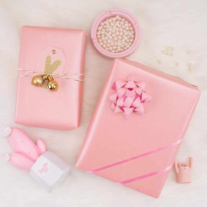 RUSPEPA Pink Gift Wrapping Paper - Solid Color Pearly Shiny Silk Paper for Mother's Day, Valentine's Day, Wedding, Birthday, Baby Shower Girls, Bridal Shower, Anniversary, Easter - 17 Inch X 32.8 Feet