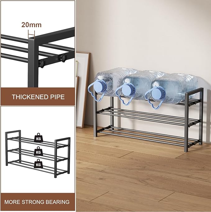 HDDTTZ 3-Tier Expandable Shoe Rack, Adjustable Shoe Shelf Storage Organizer Heavy Duty Metal Free Standing Shoe Rack for Entryway Closet Doorway (Black)
