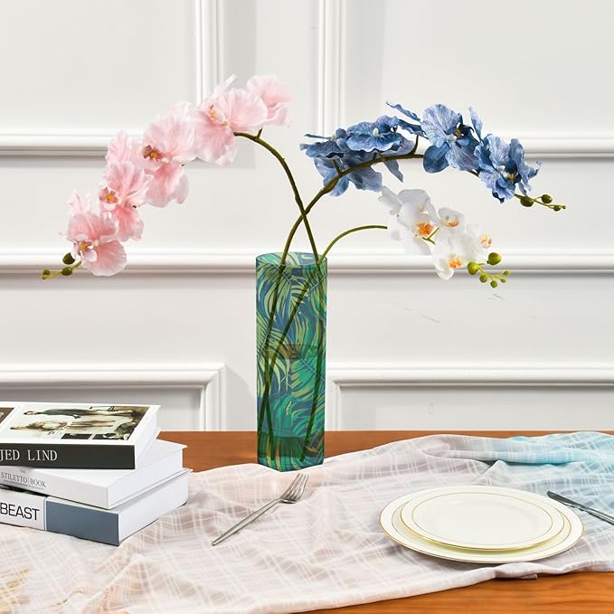 Vase Plastic Vase Elegant Cylinder Flower Vase Shatterproof Decorative Centerpiece for Home Table Office Weddings Events (11.8 x 3.9 in)