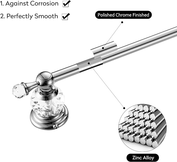 WINCASE Chrome Towel Bar 24 Inch, Adjustable Crystal Towel Rack, Silver Single Towel Holder for Bathroom Wall Mounted Modern