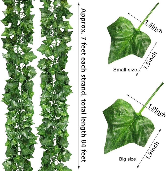 84 Feet Artificial Ivy Leaf Plants Fake Vine Hanging Garland Greenery Foliage for Home Kitchen Garden Office Wedding Wall Decor (Ivy/12 Strands)