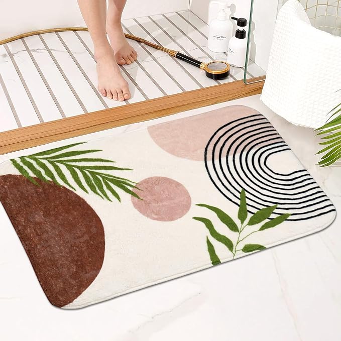 Bathroom Rugs Non-Slip Boho Bath Mat, Small Cute Bath Mat Soft Washable Bath Rug for Bathtub Boho Bathroom Decor