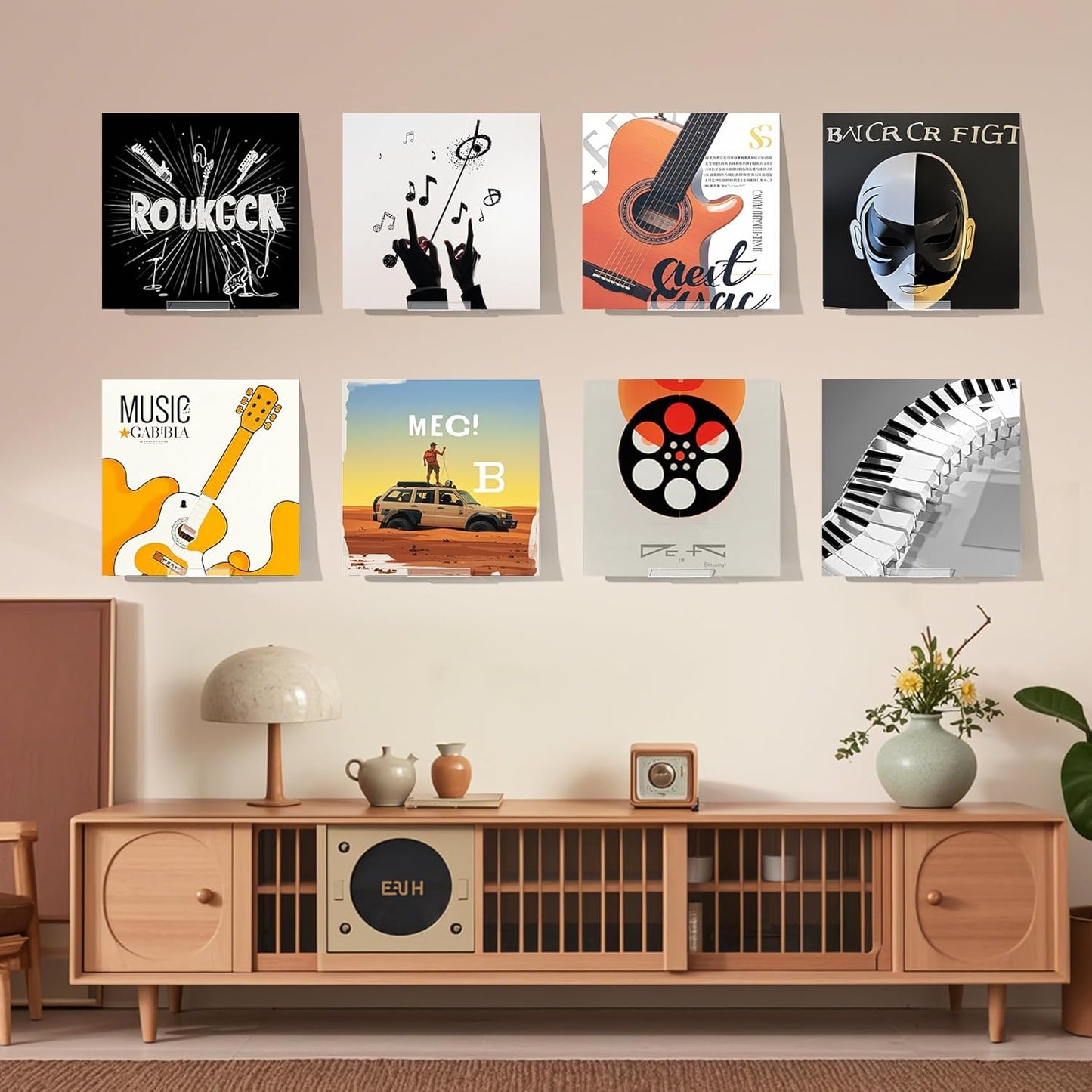 Skiennix Vinyl Record Display Shelf - 6 Pcs Clear Acrylic Floating Wall Mount | No-Screw Album Holder