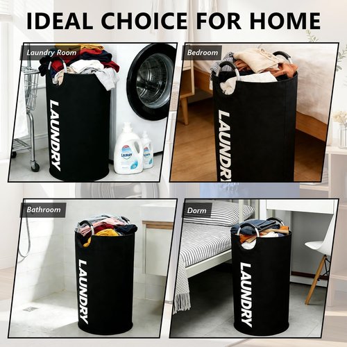 Skiennix 90L Foldable Laundry Basket - Portable Design for Easy Carrying | Ideal for Bathrooms & Travel - Black