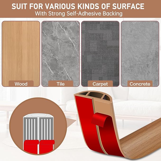 Floor Cord Cover Self Adhesive Cord Hider Floor Extension Cord Covers for Floor Power Cord Protector Cable Management Prevent Cable Trips Cable Cavity 0.47" W x 0.27" H (Light Brown Wood, 20Ft)