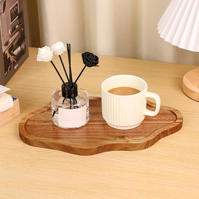 Small Decorative Tray Wood Decorative Serving Tray for Candles Perfume, Cloud Wooden Jewelry Tray Trinket Dish, Wooden Trays for Coffee Table Home Decor