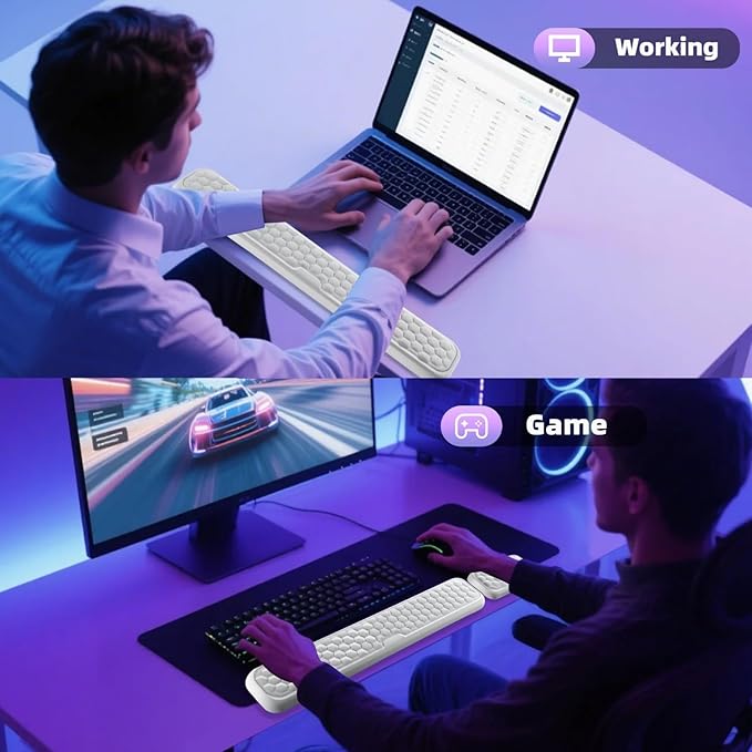 Wrist Rest for Keyboard and Mouse, Upgrade Enlarge Mouse Pad Wrist Rest, Ergonomic Memory Foam, Non-Slip Base for Computer Gaming & Office Work, 2 Piece Set, Grey (14.17x3.15+5.9x3.15 inch)