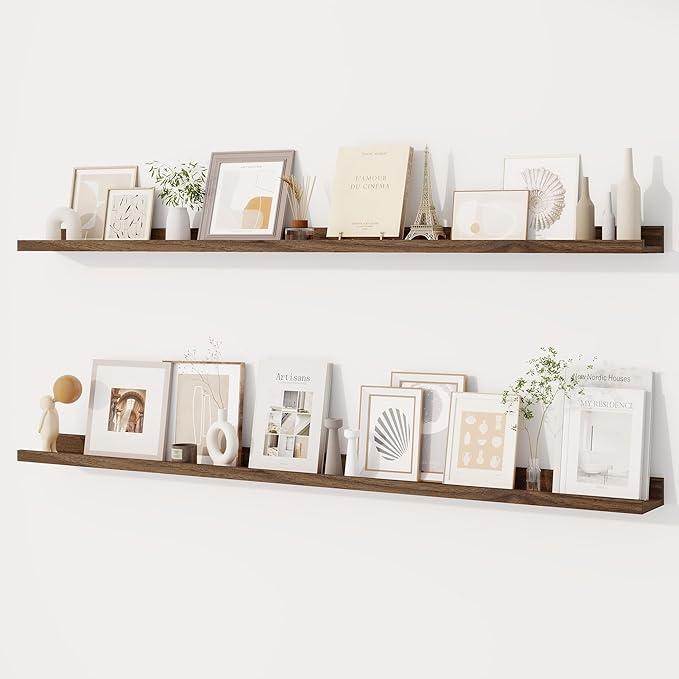 Dreamland Picture Ledge Shelf for Wall, Floating Shelves Set of 2,55 inch Long Floating Shelves with Lip for Living Room,Bedroom,Bathroom,Kitchen,Walnut
