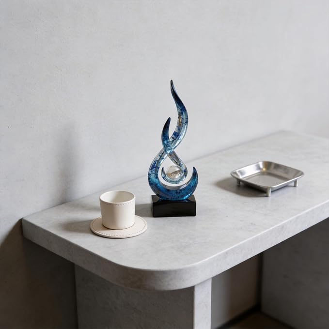 Modern Abstract Art Table Decoration,Resin Flame Statue Modern Centerpiece Ornaments for Living Room Great Gift Idea Home Decor,Collectibles (Blue foil)