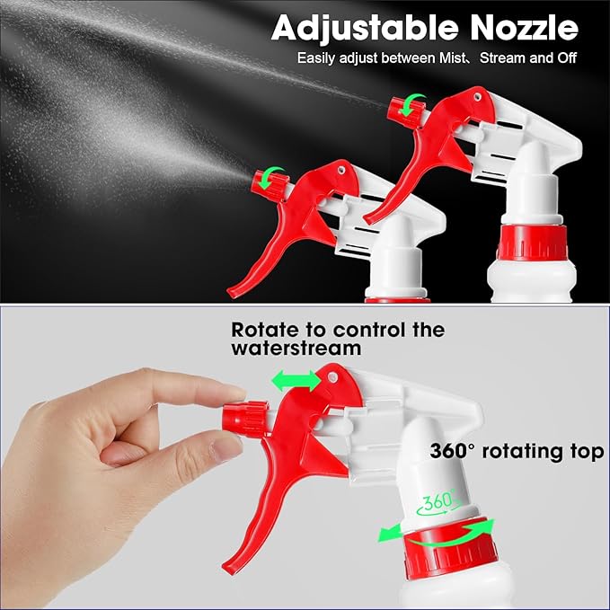 Rtteri 24 Pcs 16 Oz Plastic Spray Bottle for Cleaning Solutions Bulk Empty and Reusable Leak Proof Spraying Bottles for Cleaning, Water, Auto Details, Commercial, Bathroom(Red, White)