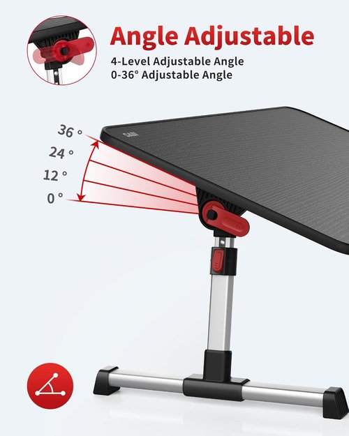 SAIJI Adjustable Laptop Desk - Portable Foldable Stand for Sofa, Couch, Bed | Medium Size, Black