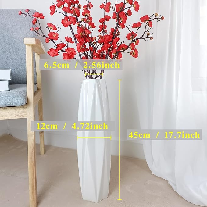Large Ceramic Floor Vase 17.7 Inches Tall,White Tall Modern Flower Vases For Office, Home,Farmhouse,Living Room Décor,Simple Origami Design Fall Decorative Porcelain flower Arrangement Vase Ideal Gift