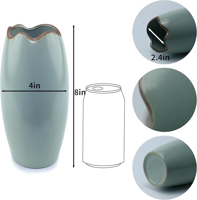 8-inch ice Cracked Glazed Ceramic vase, Modern Eastern Style Ceramic vase, Dining Table, Central Living Room Shelf Decoration (TQ06)