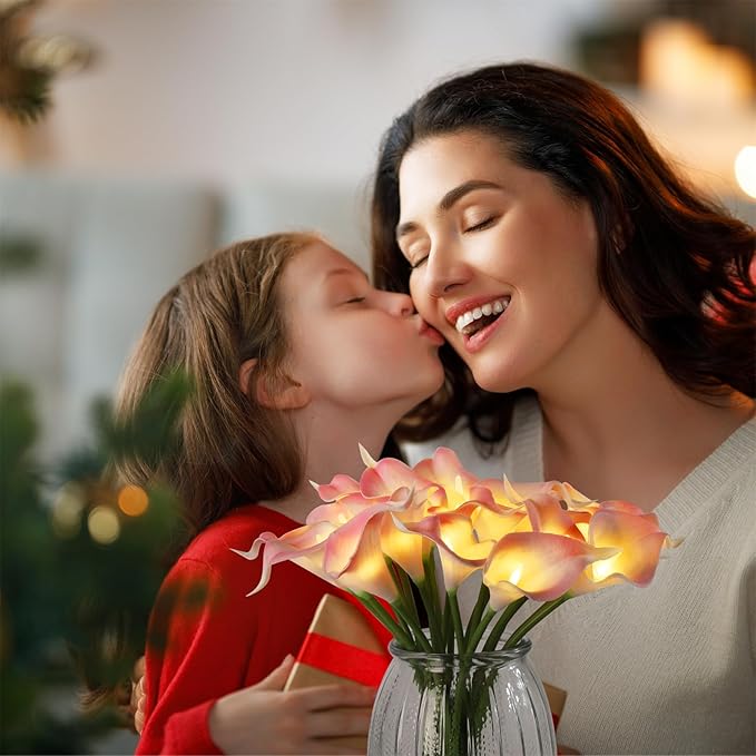 20pcs Lighted Artificial Calla Lily Bouquet Lamp Faux Floarl Night Light Real Touch Flower Night Lamp LED Calla Lily lighted Artificial Flower for Holiday Gifts Home Kitchen Decor(Light Pink)