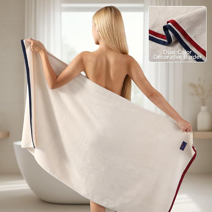 REDKISS 6 Piece Bath Towel Set, 100% Cotton, Soft Absorbent 600 GSM | Includes 2 Bath Towels, 2 Hand Towels & 2 Washcloths | Quick Dry | Contrast Border Design | Bathroom | Guest Bath & Apartment
