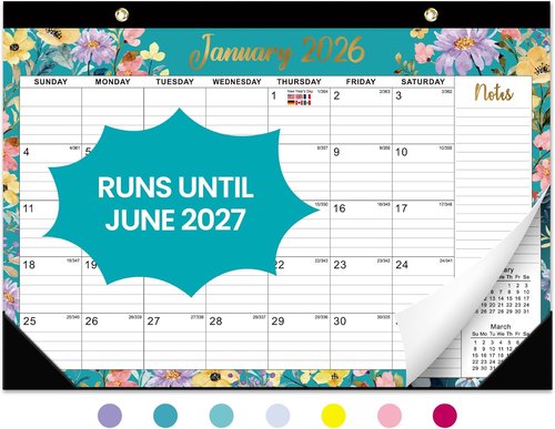 Floral Desk Calendar 2026-2027 | Large 17" x 12" Monthly Planner for Home & Office