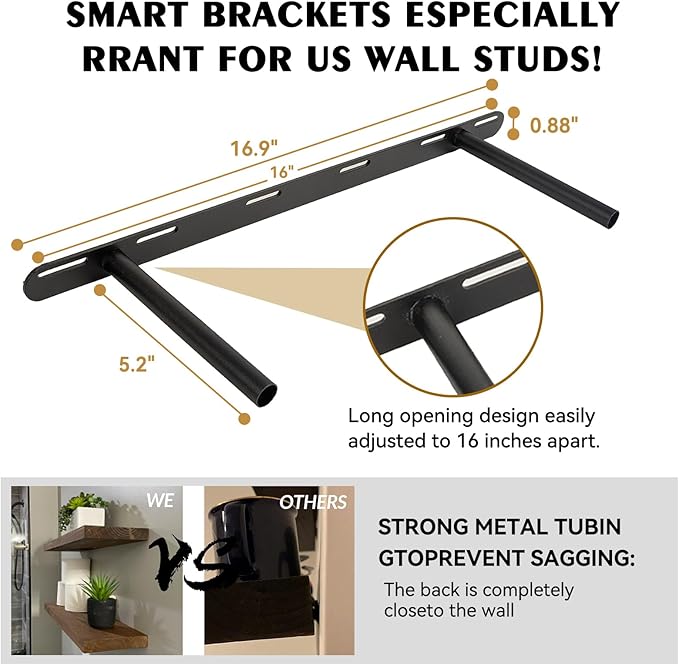 BGMG Wood Floating Shelves for Wall 24 inch Set of 2, Rustic Wooden Wall Mount Shelves for Bathroom Living Room Bedroom Kitchen Farmhouse -24x6.7-Dark Walnut