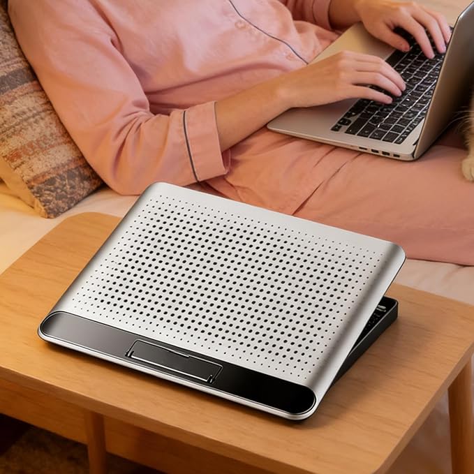 Adjustable Laptop Fan Stand, 35x26x2.3cm Aluminum Alloy Quiet Cooler Riser, Computer, Laptop, Keyboard, Phone, Tablet, Book, Desk, Home, Dorm, Office