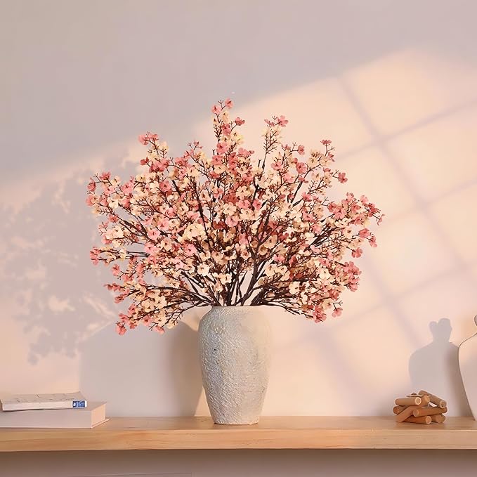 Yastouay Fake Fall Flowers Thanksgiving Table Decor, 5Pcs Fall Beige Brown Artificial Flowers for Decorations, Babys Breath Artificial Flowers Bulk for Thanksgiving Fall Decor Floral Arrangement