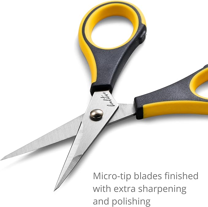 Beaditive Precision Craft Scissors - Stainless Steel Blades With Safety Cap - Ultra Sharp Tip & Non-Slip TPR Handles - For Adult & Kid Paper Crafting, Scrapbooking, Home, Office, and School Use
