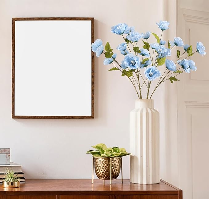 30 Heads 6PCS Blue Poppy Artificial Flowers 32in Silk Poppy Light Blue Flowers for Wedding Home Party Table Centerpiece Arrangement Decoration (Blue)